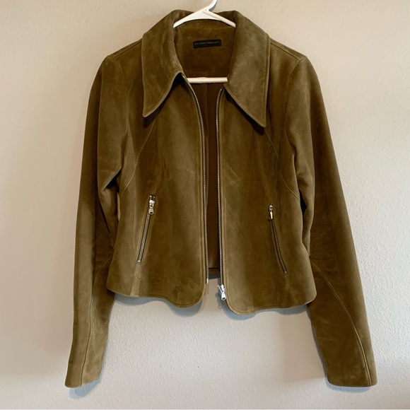 Iona Suede Zip Up Jacket in Khaki Brown - Picture 5 of 6